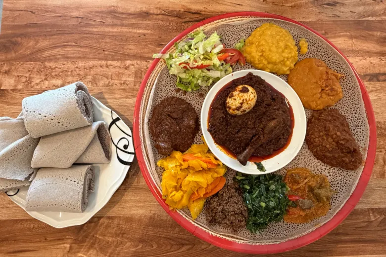 Traditional Ethiopian coffee ceremony at Azmera Shiro